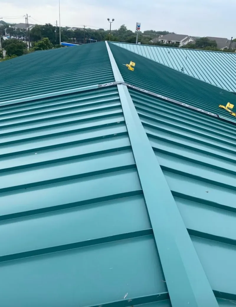 Green commercial metal roof ridge and valley for Metal Roof Repair in Opp